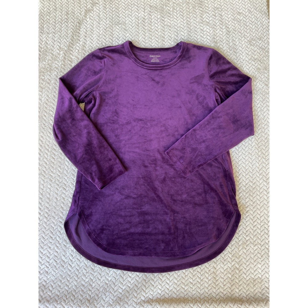 Calvin Klein Womens Purple Velour Long Sleeve Crew Neck Tunic Top M2QHK848 M